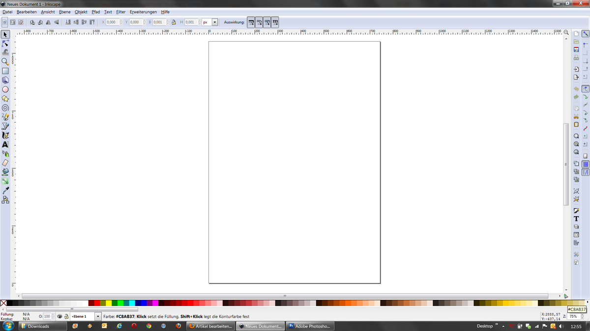 Startbildschirm von Inkscape